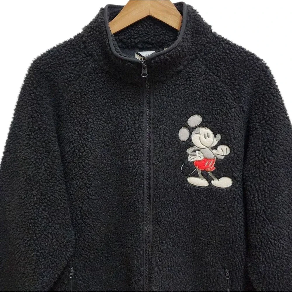 Disney Black Full Zip Embroidered Fleece Jacket Mickey Mouse Adult XL Mousewear